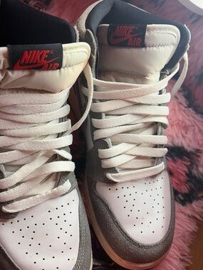 Nike High-Top Sneakers in White, Gray and Red Accents
